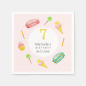 かわいい夏の誕生日パーティーウォーターカラーイラストレーション スタンダードカクテルナプキン (正面)