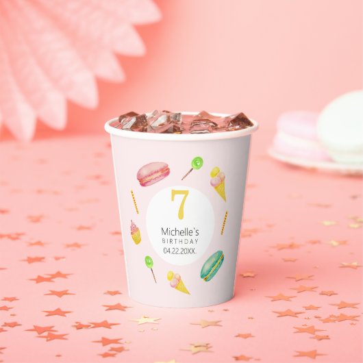 かわいい夏の誕生日パーティーウォーターカラーイラストレーション 紙コップ (インサイチュ)