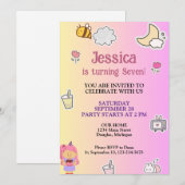 かわいい夏の誕生日パーティー 招待状 (正面/裏面)