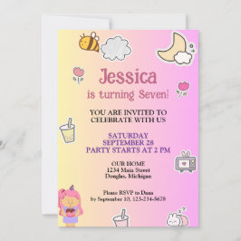 かわいい夏の誕生日パーティー 招待状