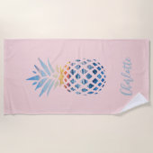 かわいい夏の赤面プリンクトロピネアップルカスタム ビーチタオル (正面)