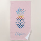かわいい夏の赤面プリンクトロピネアップルカスタム ビーチタオル (正面)