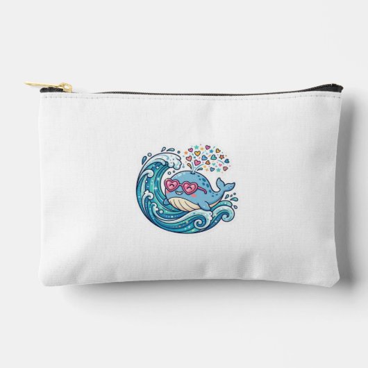 かわいい夏の青いクジラハートサングラスステッカー アクセサリーポーチ (正面)