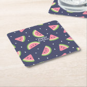 かわいい夏の青い緑の水色スイカの果実 スクエアペーパーコースター (アングル)