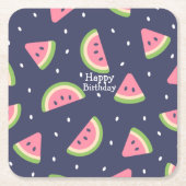 かわいい夏の青い緑の水色スイカの果実 スクエアペーパーコースター (正面)