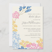 かわいい夏の青と黄色の花のブライダルシャワー 招待状 (正面)