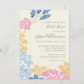 かわいい夏の青と黄色の花のブライダルシャワー 招待状 (正面/裏面)