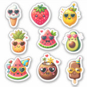かわいい夏の食べ物ステッカーシート9種類 シール (正面)