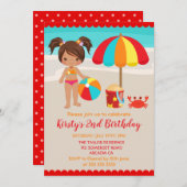 かわいい夏ビーチガールバースデーパーティー 招待状 (正面/裏面)