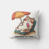かわいい夏猫枕 – 暑すぎて気にしない面白い枕 クッション (正面)