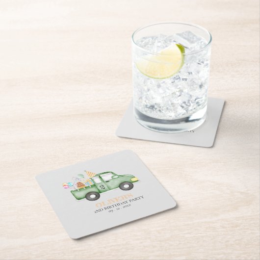 かわいい夕暮れグリーンANY AGE誕生日パーティー スクエアペーパーコースター (インサイチュ)