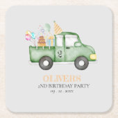 かわいい夕暮れグリーンANY AGE誕生日パーティー スクエアペーパーコースター (正面)