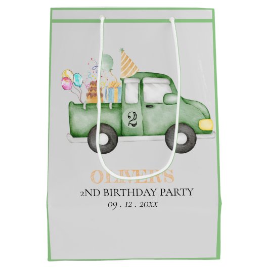 かわいい夕暮れグリーンANY AGE誕生日パーティー ミディアムペーパーバッグ (裏面)