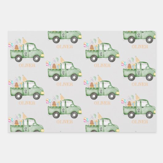 かわいい夕暮れグリーンANY AGE誕生日パーティー ラッピングペーパーシート (正面2)