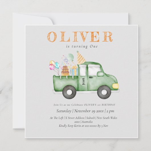 かわいい夕暮れグリーンANY AGE誕生日パーティー 招待状 (正面)