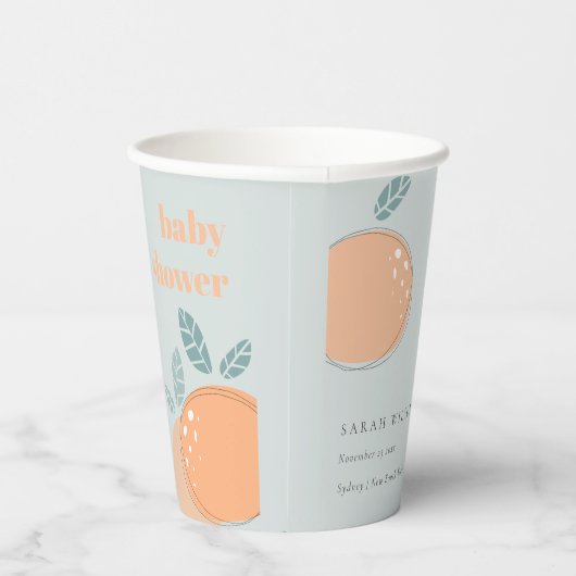 かわいい夕暮れブルーオレンジのフルーティーはっきりしたベビーシャワー 紙コップ (右)