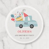 かわいい夕暮れブルー任意の年齢の誕生日パーティーケーキトラック フェイバータグ (正面)