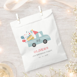 かわいい夕暮れブルー任意の年齢の誕生日パーティーケーキトラック フェイバーバッグ