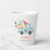 かわいい夕暮れブルー任意の年齢の誕生日パーティーケーキトラック 紙コップ (裏面)