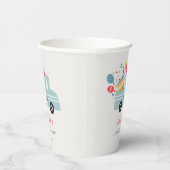 かわいい夕暮れブルー任意の年齢の誕生日パーティーケーキトラック 紙コップ (右)