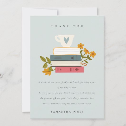 かわいい夕暮れ積みストーリーブックフローラ赤ちゃんシャワー サンキューカード (正面)