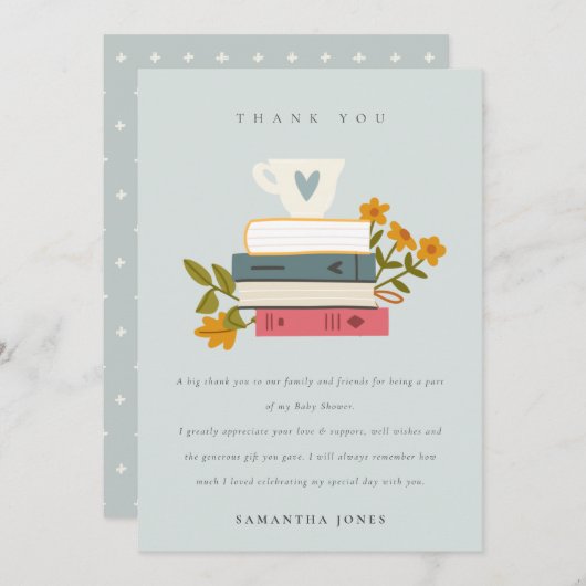 かわいい夕暮れ積みストーリーブックフローラ赤ちゃんシャワー サンキューカード (正面/裏面)
