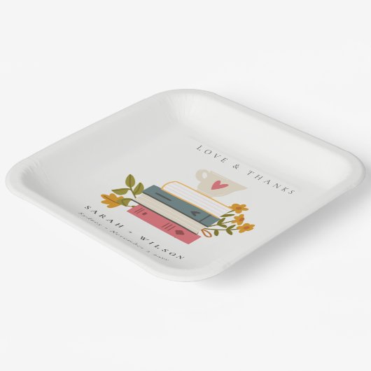 かわいい夕暮れ赤い積み上げストーリーブック結婚フローラ ペーパープレート (傾斜あり)