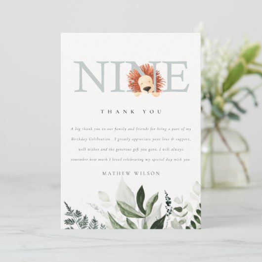 かわいい夕暮れ青ライオンの葉の第9位誕生日 サンキューカード (スタンド正面)