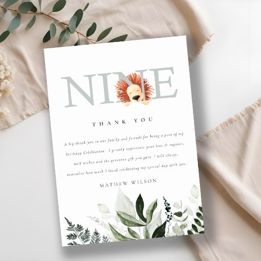 かわいい夕暮れ青ライオンの葉の第9位誕生日 サンキューカード