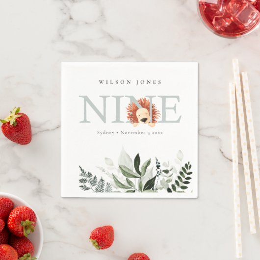 かわいい夕暮れ青ライオンの葉の第9位誕生日 スタンダードカクテルナプキン (インサイチュ)