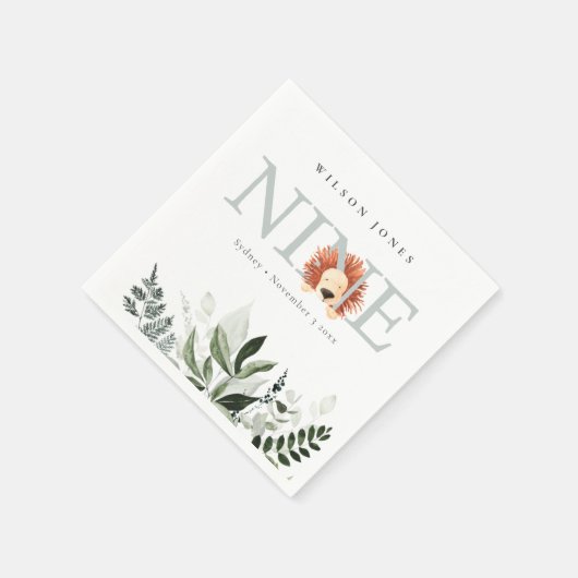 かわいい夕暮れ青ライオンの葉の第9位誕生日 スタンダードカクテルナプキン (角)