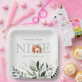 かわいい夕暮れ青ライオンの葉の第9位誕生日 ペーパープレート (パーティー)