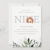 かわいい夕暮れ青ライオンの葉の第9位誕生日 招待状 (正面)