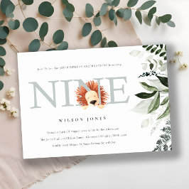 かわいい夕暮れ青ライオンの葉の第9位誕生日 招待状