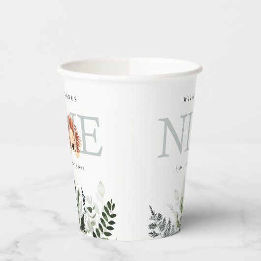 かわいい夕暮れ青ライオンの葉の第9位誕生日 紙コップ (左)