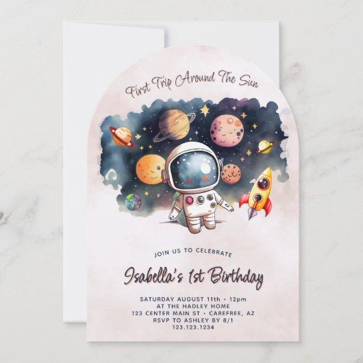 かわいい外宇宙の惑星たち1st誕生日 招待状 (正面)