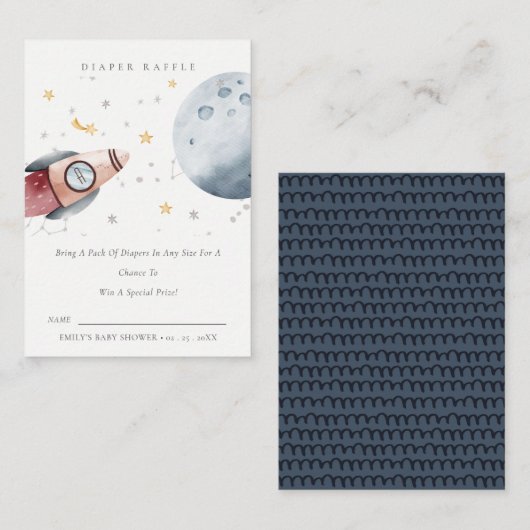 かわいい外空間星空おむつラッフルベビーシャワー エンクロージャーカード (正面/裏面)