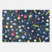 かわいい外空間UFO惑星ムーンズウォーター色ギフト ラッピングペーパーシート (正面)