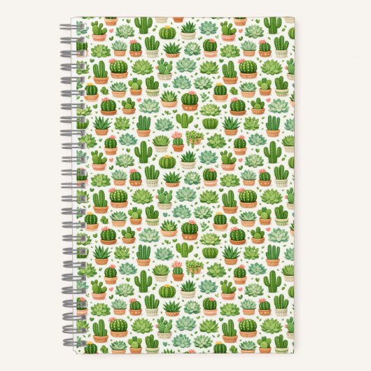 かわいい多肉植物のシームレスパターン ノートブック (正面)
