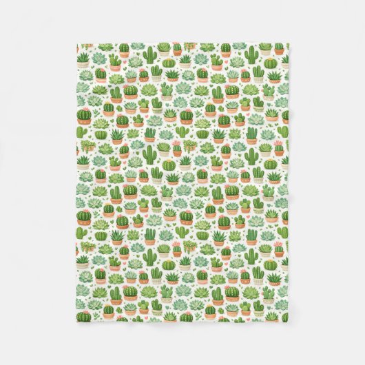 かわいい多肉植物のシームレスパターン フリースブランケット (正面)