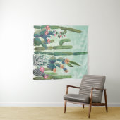 かわいい多肉植物:ヴィンテージなハスのパターン タペストリー (インサイチュ(横))