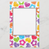 かわいい多色の花とハートの女の子らしいパターン 便箋 (正面)