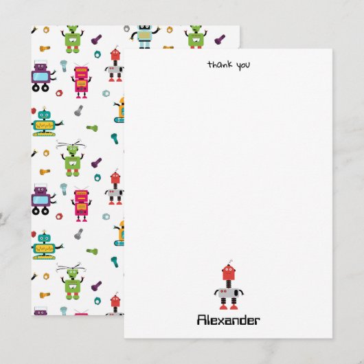 かわいい多色ロボット 子供 ロボット オーダーメイド名 サンキューカード (正面/裏面)