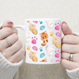 かわいい多色漫画風猫の足跡 コーヒーマグカップ