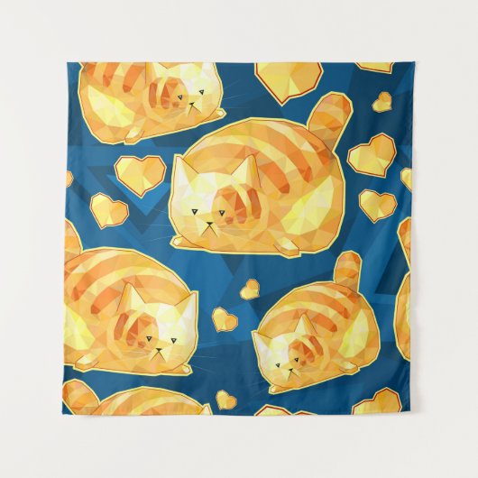 かわいい多角形の猫を使ったシームレスなパターン。 タペストリー (正面)