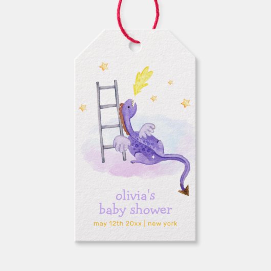かわいい夢のおとぎ話ドラゴンスターベビーシャワー ギフトタグ (正面)