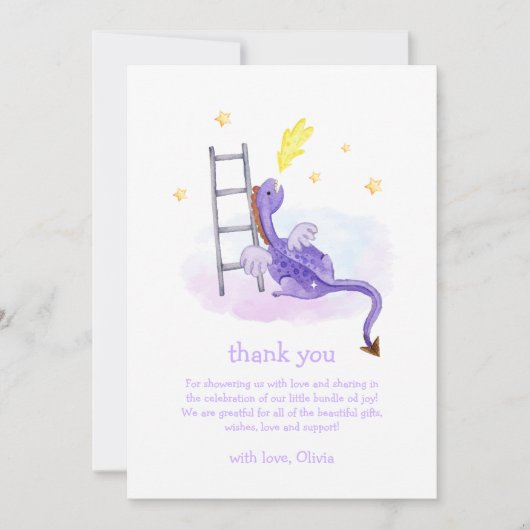 かわいい夢のおとぎ話ドラゴンスターベビーシャワー サンキューカード (正面)