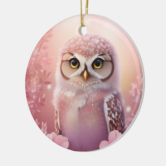 かわいい夢のようなピンクの穴居性フクロウ セラミックオーナメント (左)