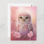 かわいい夢のようなピンクの穴居性フクロウ ポストカード (正面/裏面)