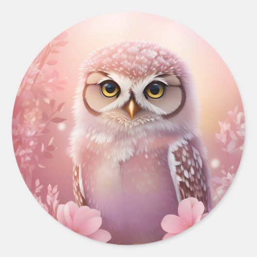 かわいい夢のようなピンクの穴居性フクロウ ラウンドシール (正面)